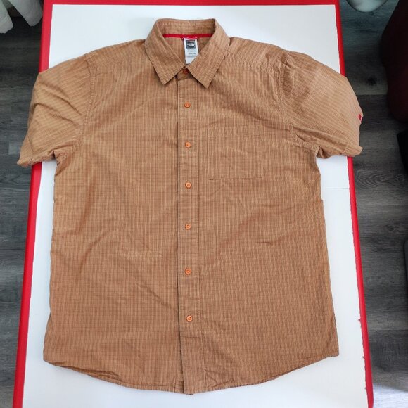 The North Face button down shirt men's size L orange-brown short sleeve cotton - Picture 1 of 9